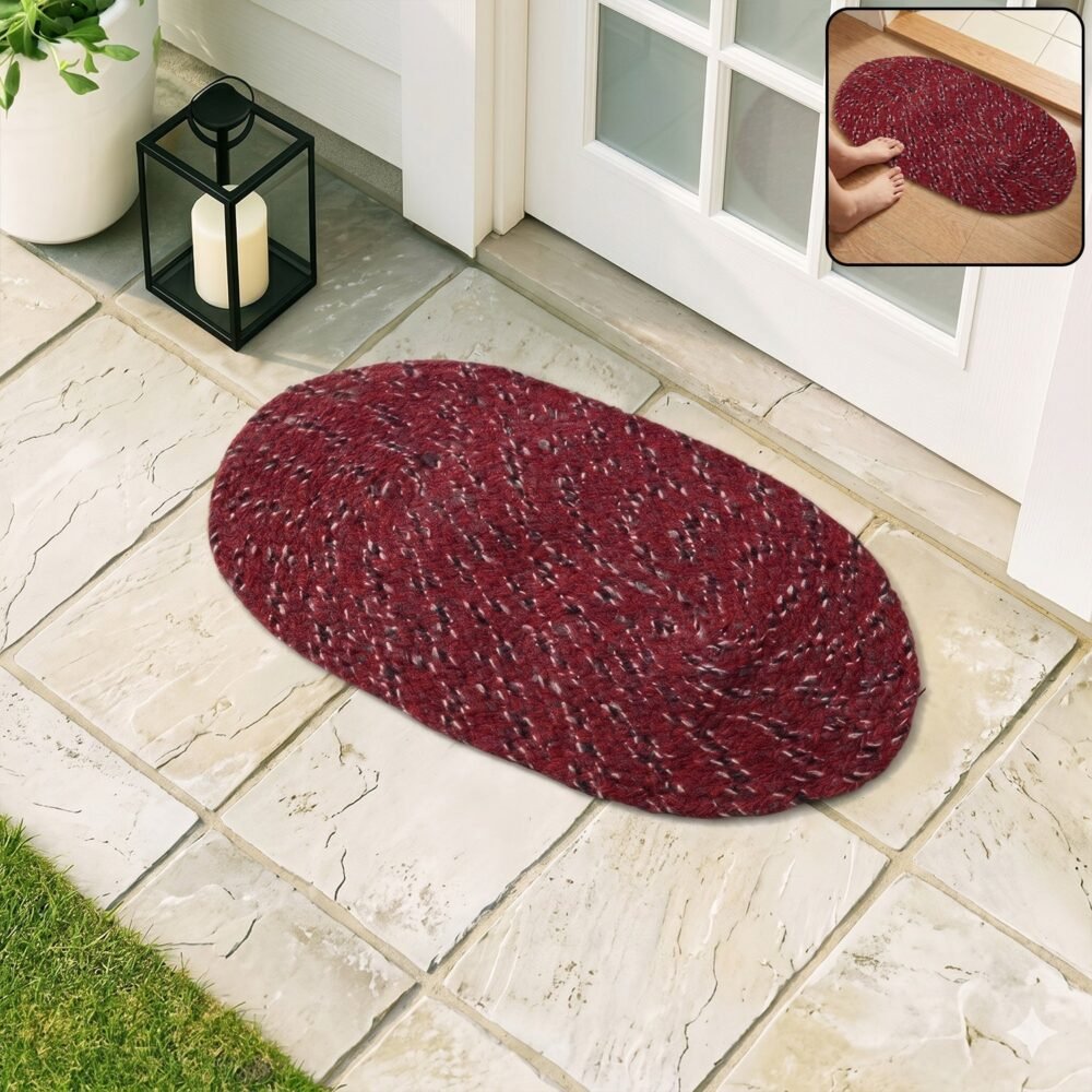 Red Oval Non-Slip Floor Mat – Durable & Soft for Indoor Use