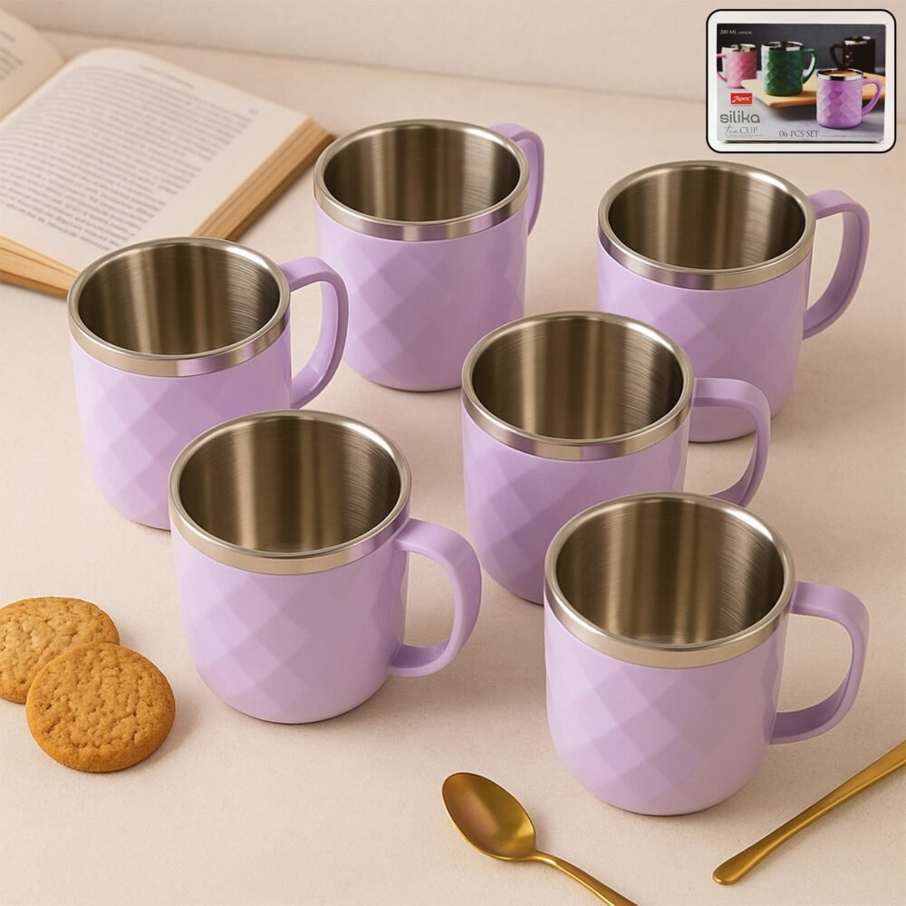 Stainless Steel Tea Cup Set – Elegant 200 ml Double Wall Design