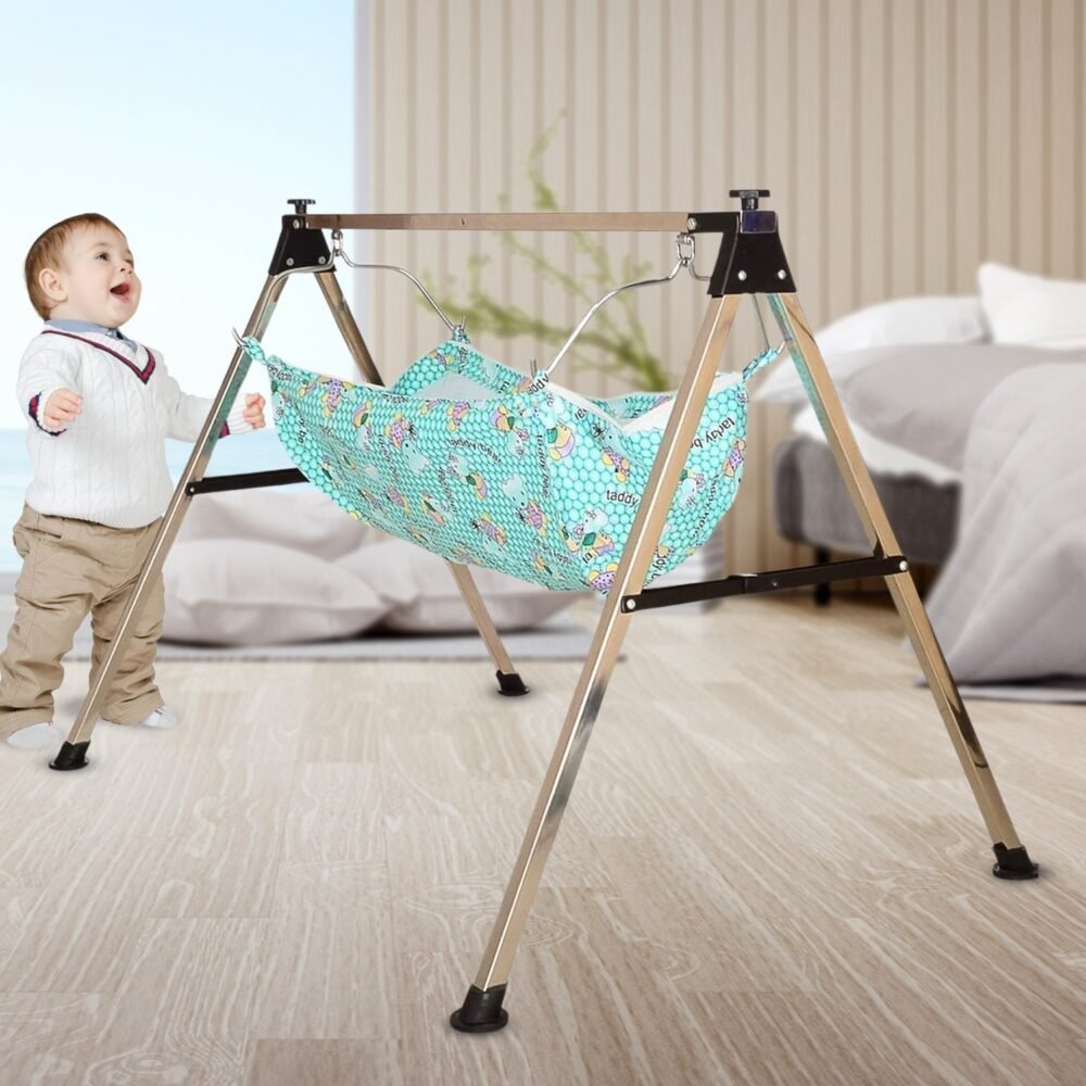 01_45547343-036d-47b1-95c2-f8a5241ea67a.jpg Baby Cradle Ghodiyu – Portable Stainless Steel Folding Swing Stand