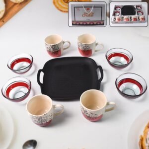 Ceramic Cup and Glass Bowl Set – Stylish 9-Piece Dining Combo