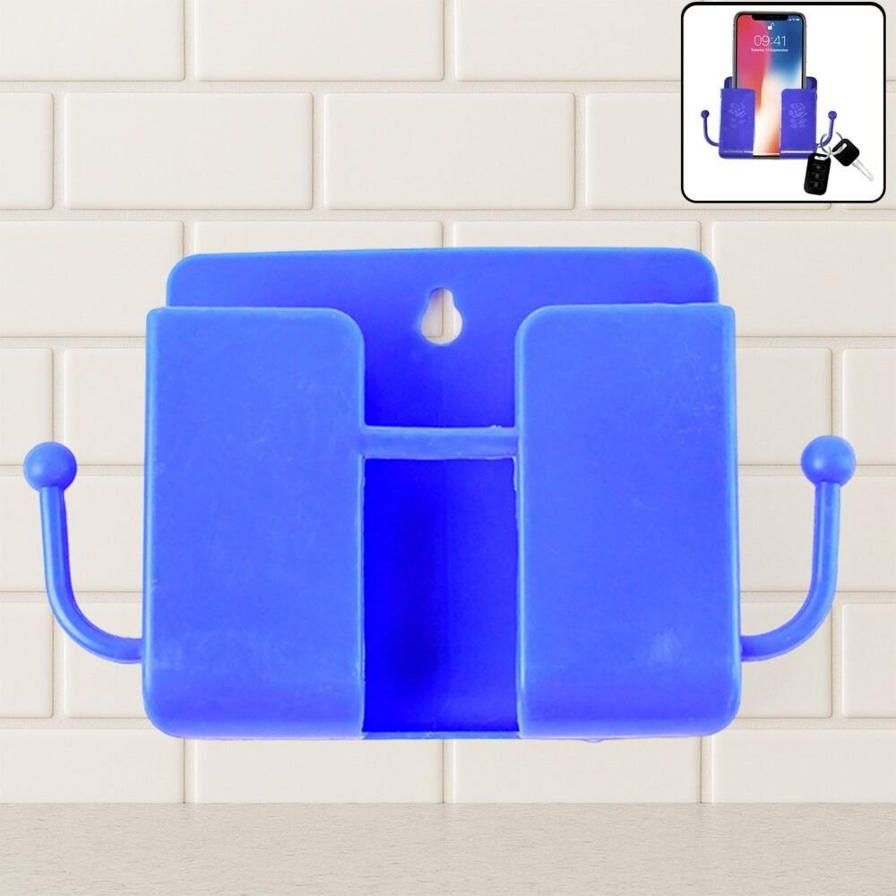 Wall Mount Mobile Stand – Compact Blue Phone Holder with Hook