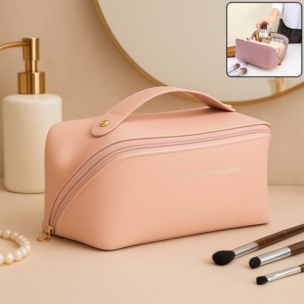 Travel Makeup Organizer Pouch – Waterproof Peach Zipper Bag
