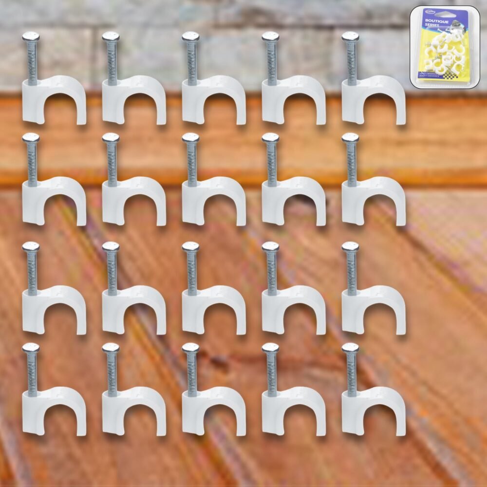 Plastic Cable Clips – Durable Steel Nail Wire Holders, 20 Pcs