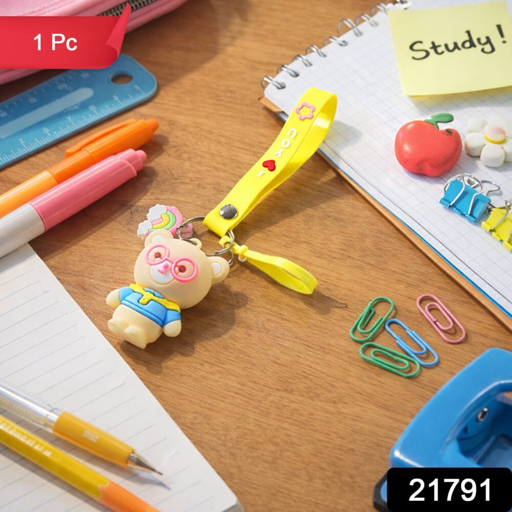 Teddy Bear Keychain – Cute Cartoon Bag Charm with Love Strap