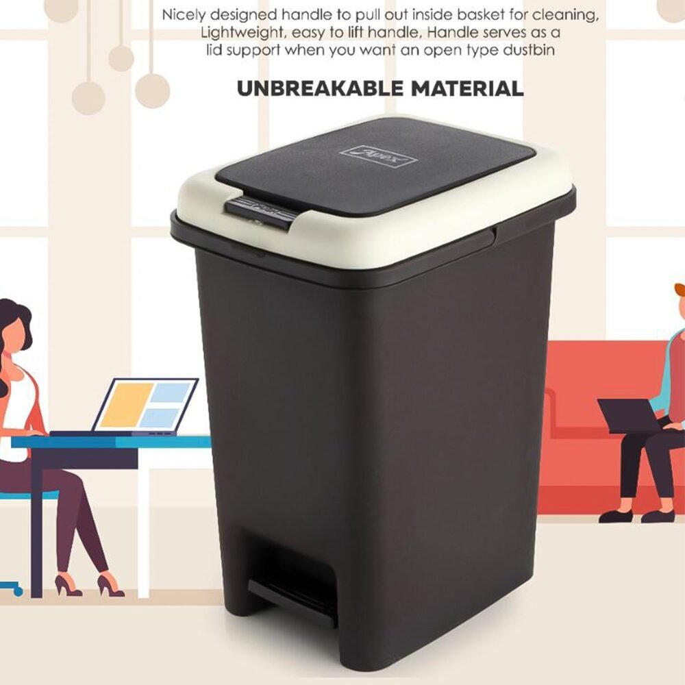 01_9d8aaf82-c928-49a8-8830-f7c8f1acf56e.jpg Push N Pedal Plastic Dustbin – 10L Capacity, Hands-Free Hygiene
