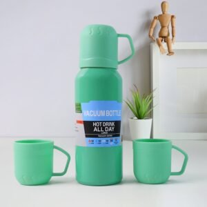 Vacuum Flask Set – Stainless Steel Thermos with 3 Cups, 500ml