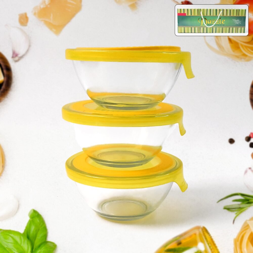 Glass Bowl Set with Lids – Multipurpose Microwave Safe (3 pcs)