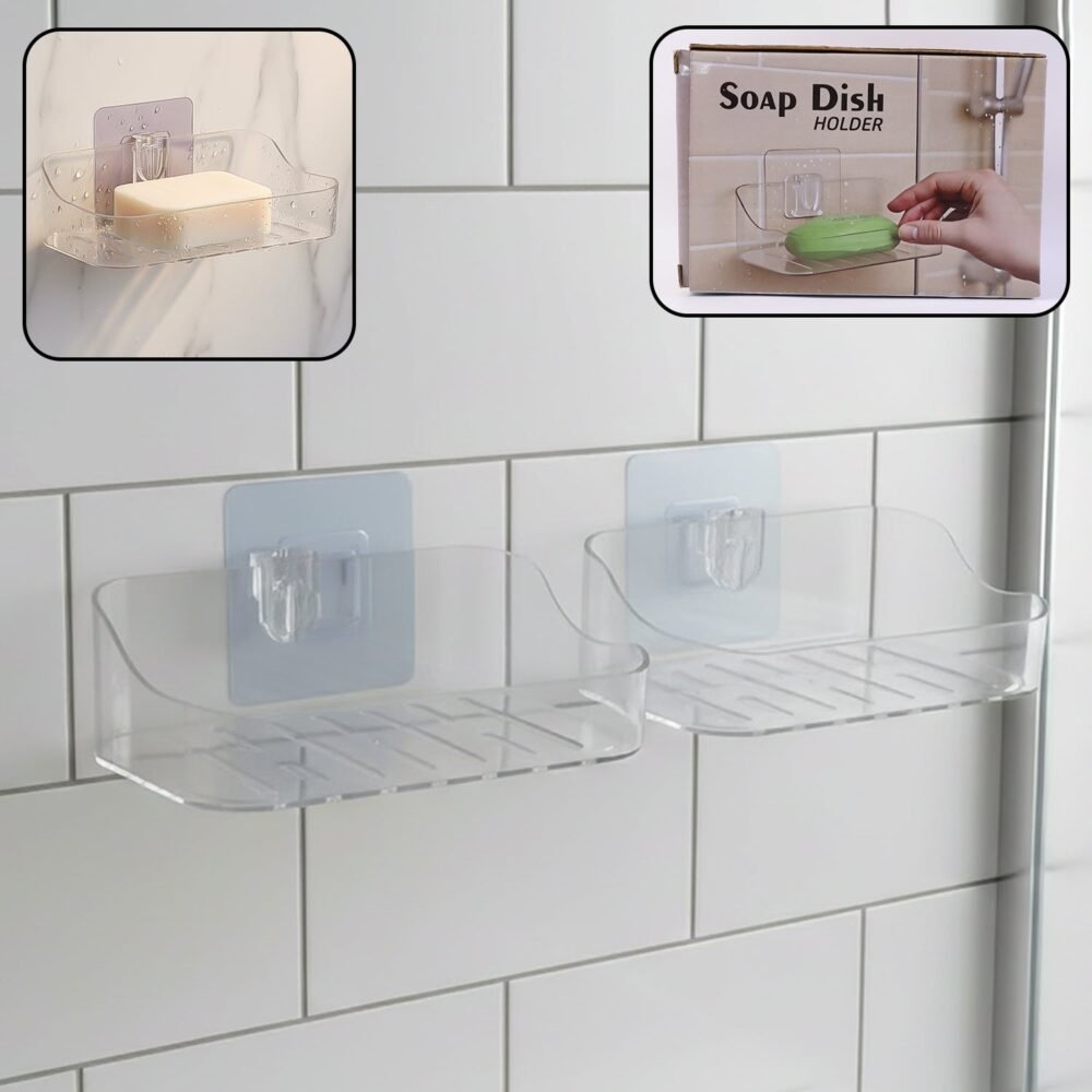 01_bb793b2f-74de-41ab-bb55-920494d5ae60.jpg Transparent Wall-Mounted Soap Dish Set – Space-Saving & Drainage