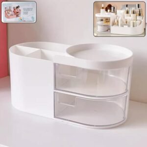 Vanity Organizer with Rotating Tray & Drawers for Easy Storage