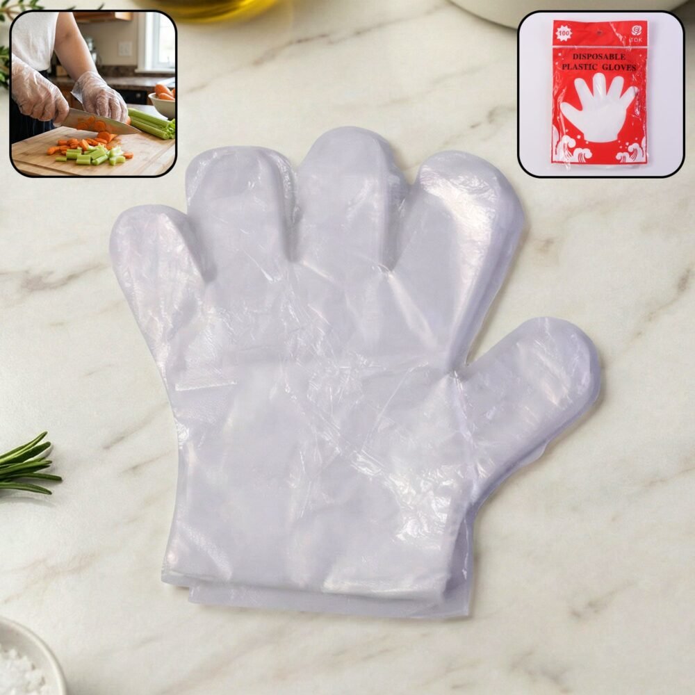 Disposable Plastic Gloves – 100 Pack for Food Safety & Cleaning