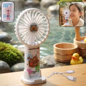 01_d2acc5cd-904a-4a0f-89dc-78e64aa371b9.jpg Rechargeable Handheld Fan – Cute Cartoon Capybara with USB Stand