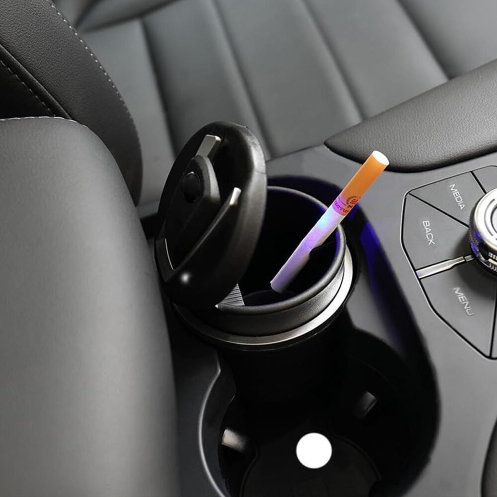 Portable Car Ashtray with Lid and Blue LED Light – Smokeless & Odour-Free