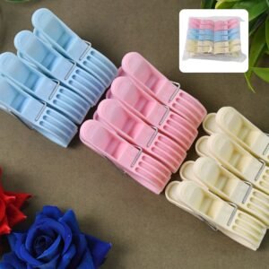 Plastic Cloth Clips – Pack of 12 Strong Multicolor Pegs