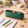 Green Grid Printed Pencil Pouch – Stylish & Compact Organizer