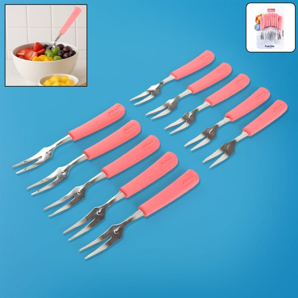 Stainless Steel Fruit Fork Set – 10 Durable Mini Forks with Soft Grip