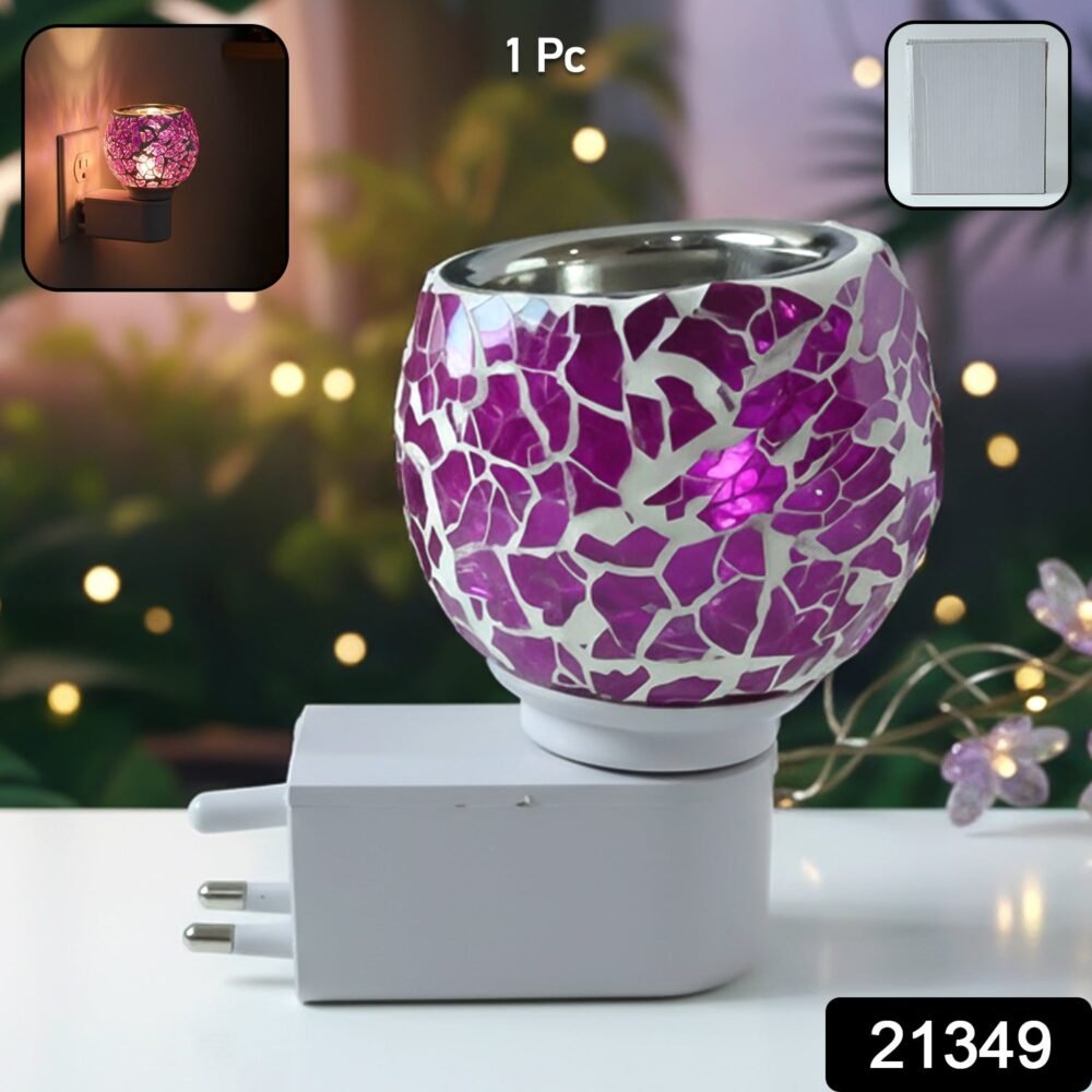 Plug-In Aroma Diffuser Lamp – Purple Mosaic Glass Night Light