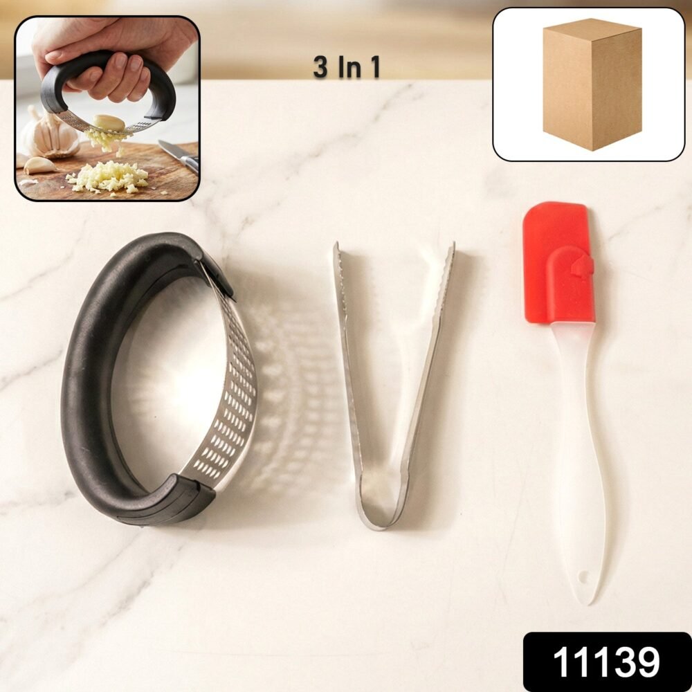 01_f449970d-5f32-4cbd-a2c3-cdb1c93f9317.jpg 3-in-1 Kitchen Tool Set – Garlic Crusher, Tongs & Silicone Spatula