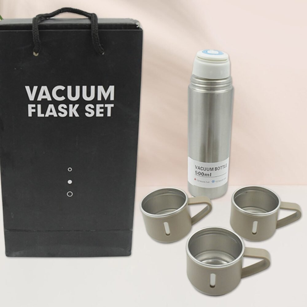 Stainless Steel Vacuum Flask Set – Keeps Drinks Hot & Cold 12h