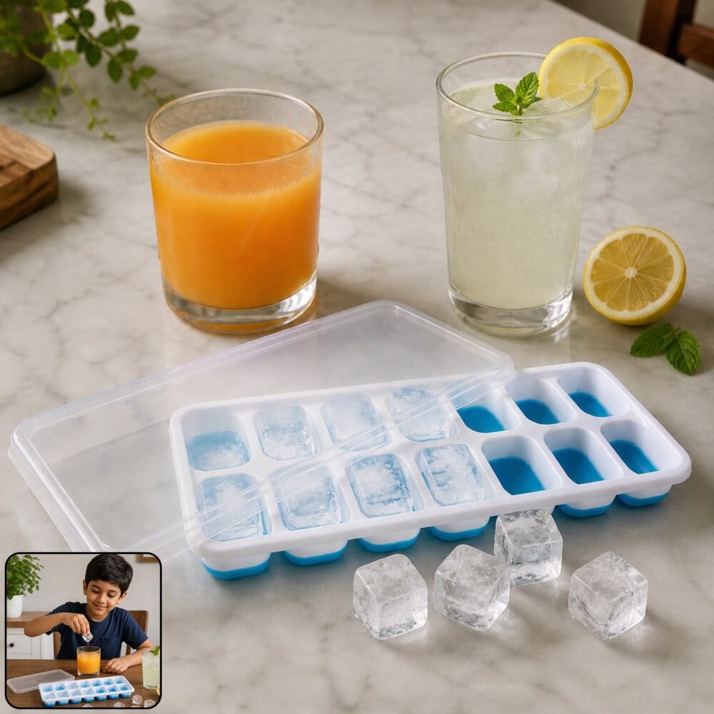 Multipurpose Plastic Ice Cube Tray – 14-Grid with Lid for Easy Freezing