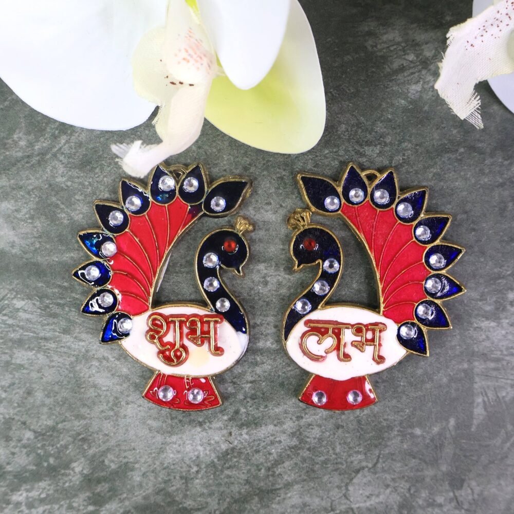 01_subh-labh.jpg Peacock Wall Hanging Set – Traditional Shubh Labh Decor for Festivals