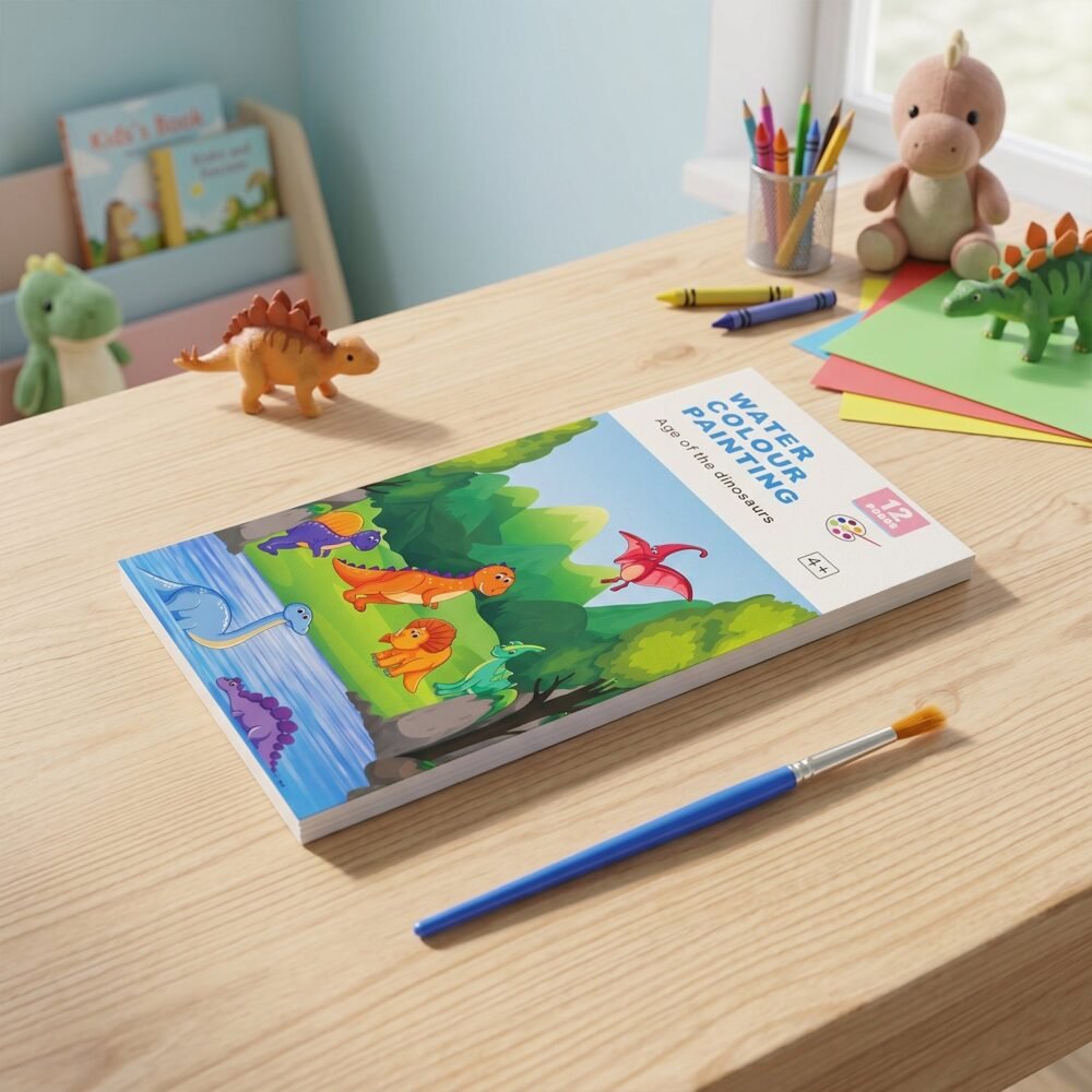 Kids Watercolour Painting Book – Dinosaur Theme & Brushes for Creativity