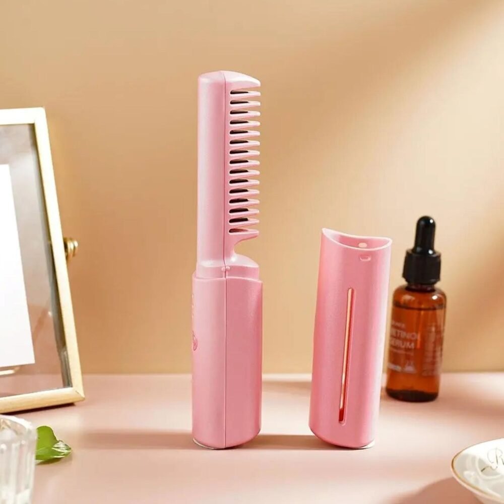 Mini Hair Straightener Brush – Cordless & Rechargeable for Travel