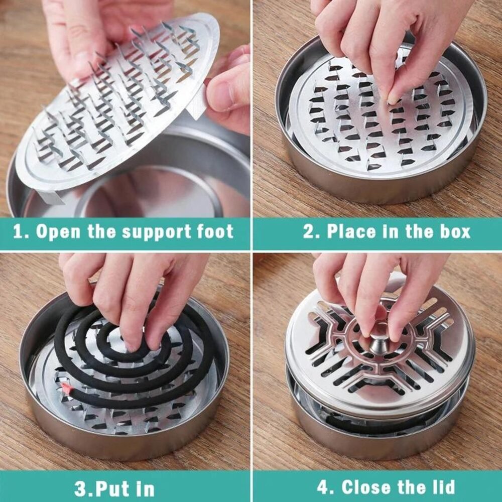 Mosquito Coil Stand – Stainless Steel Safe Burner with Vent Lid