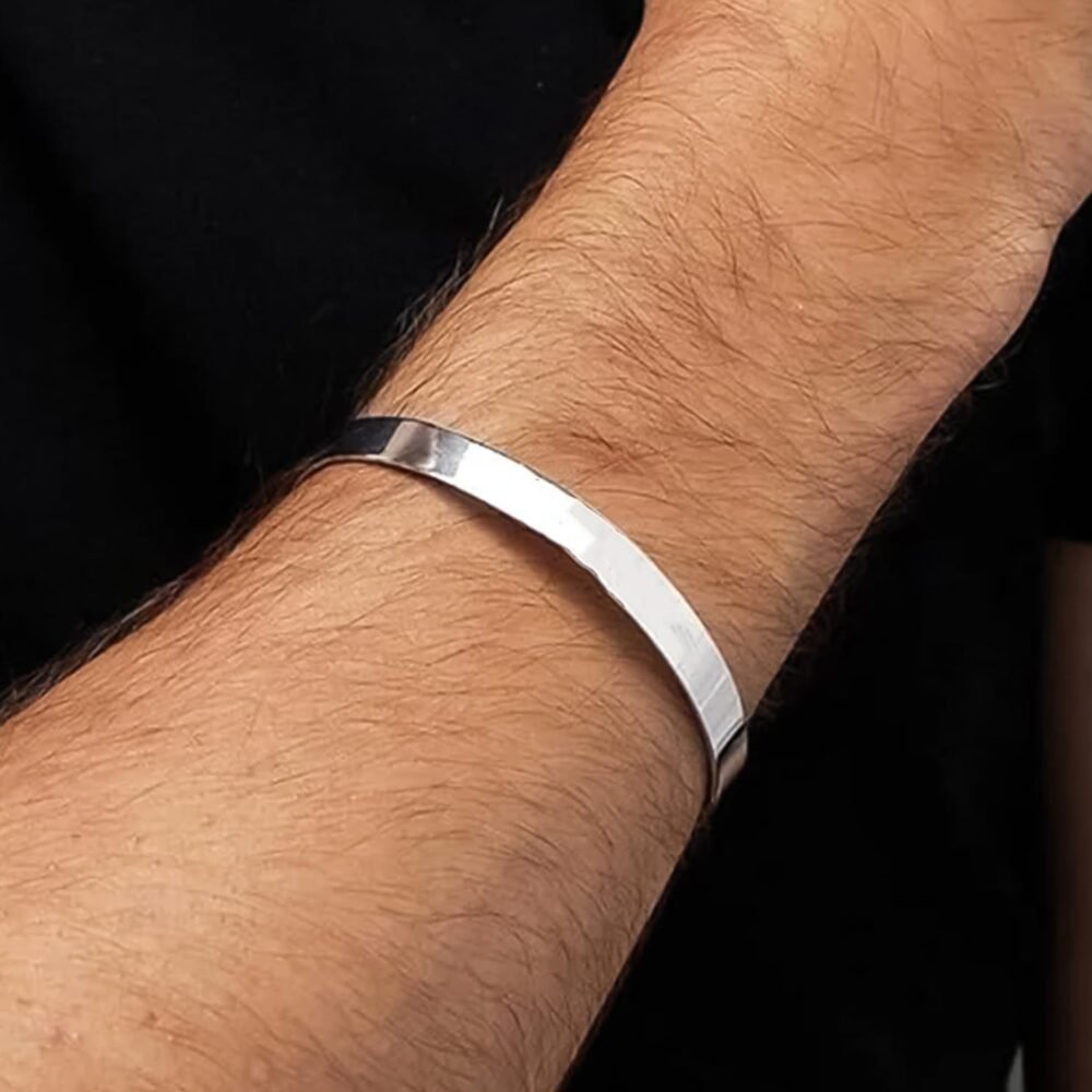 Silver-Tone Stainless Steel Bracelet – Minimalist Open-Ended Kada