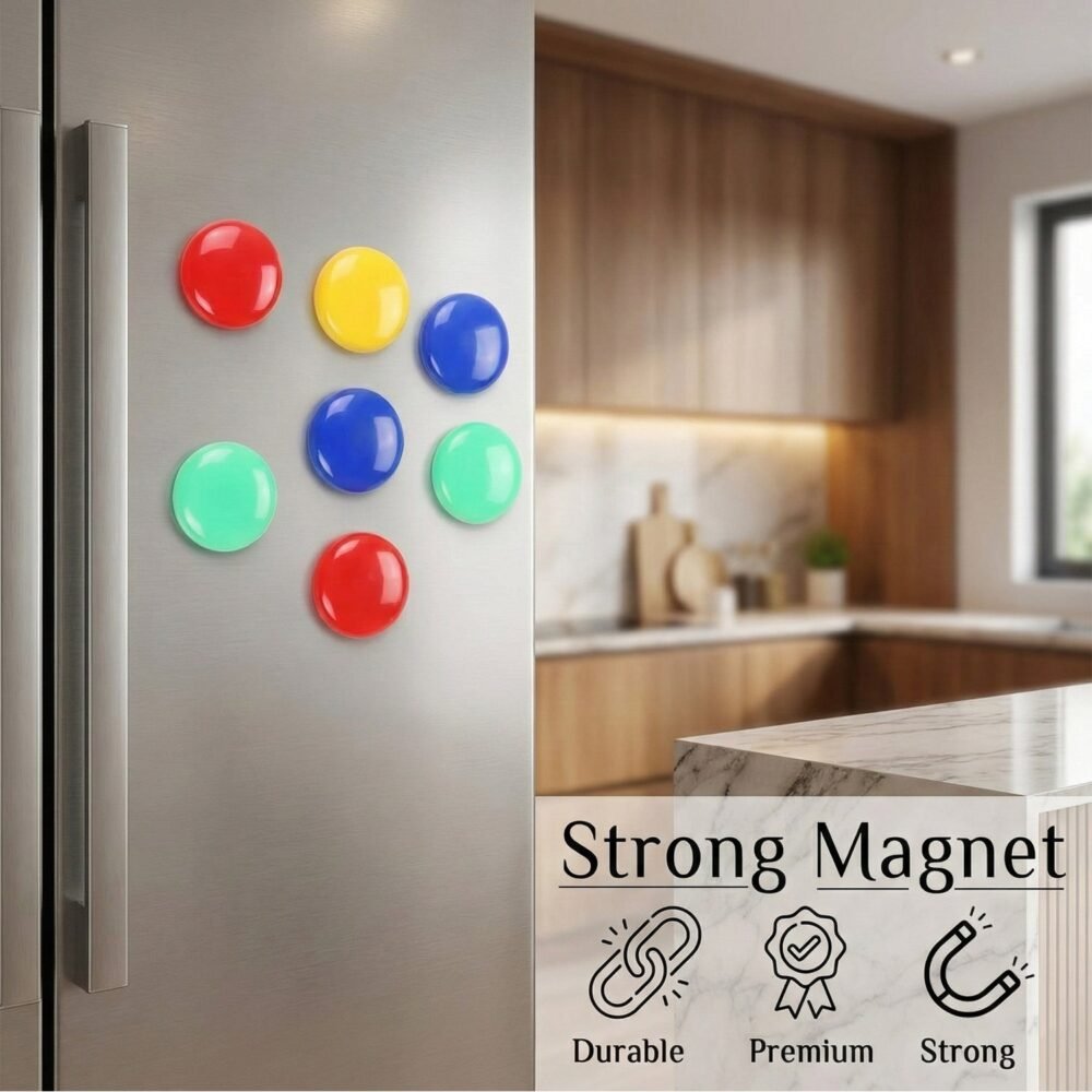 Round Refrigerator Magnets – Strong Colorful 12 Pc Set