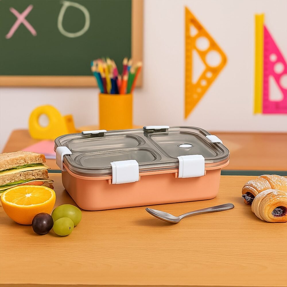 3-Compartment Lunch Box – Leak-Proof Stainless Steel Tiffin