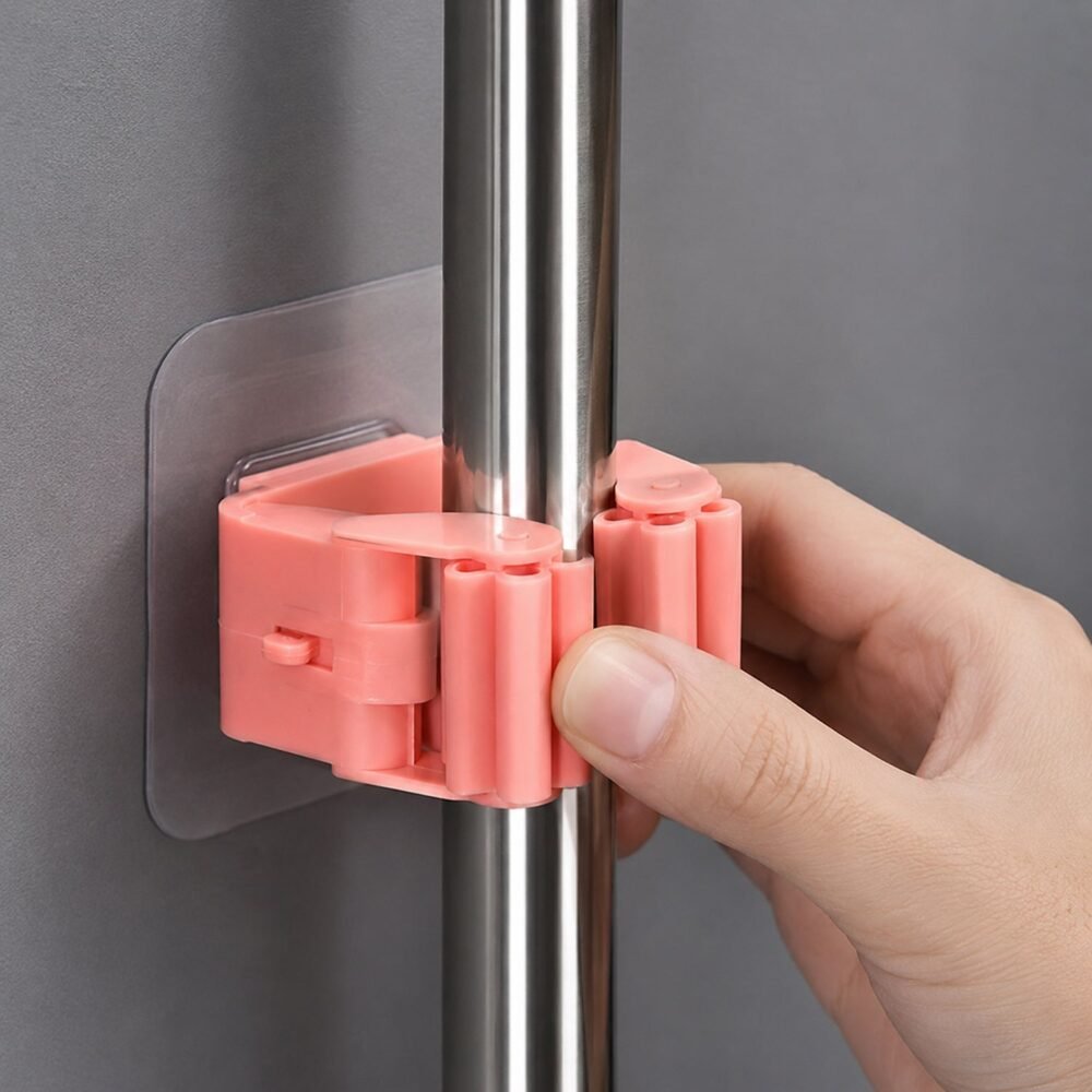 02_broomholder.jpg Wall-Mounted Plastic Broom Holder Clip for Efficient Storage