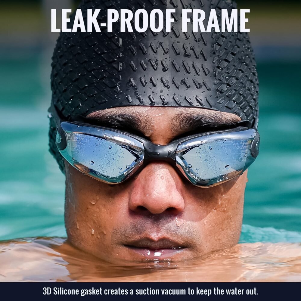 Anti-Fog Swimming Goggles – UV Protection with Mirrored Lenses & Earplugs