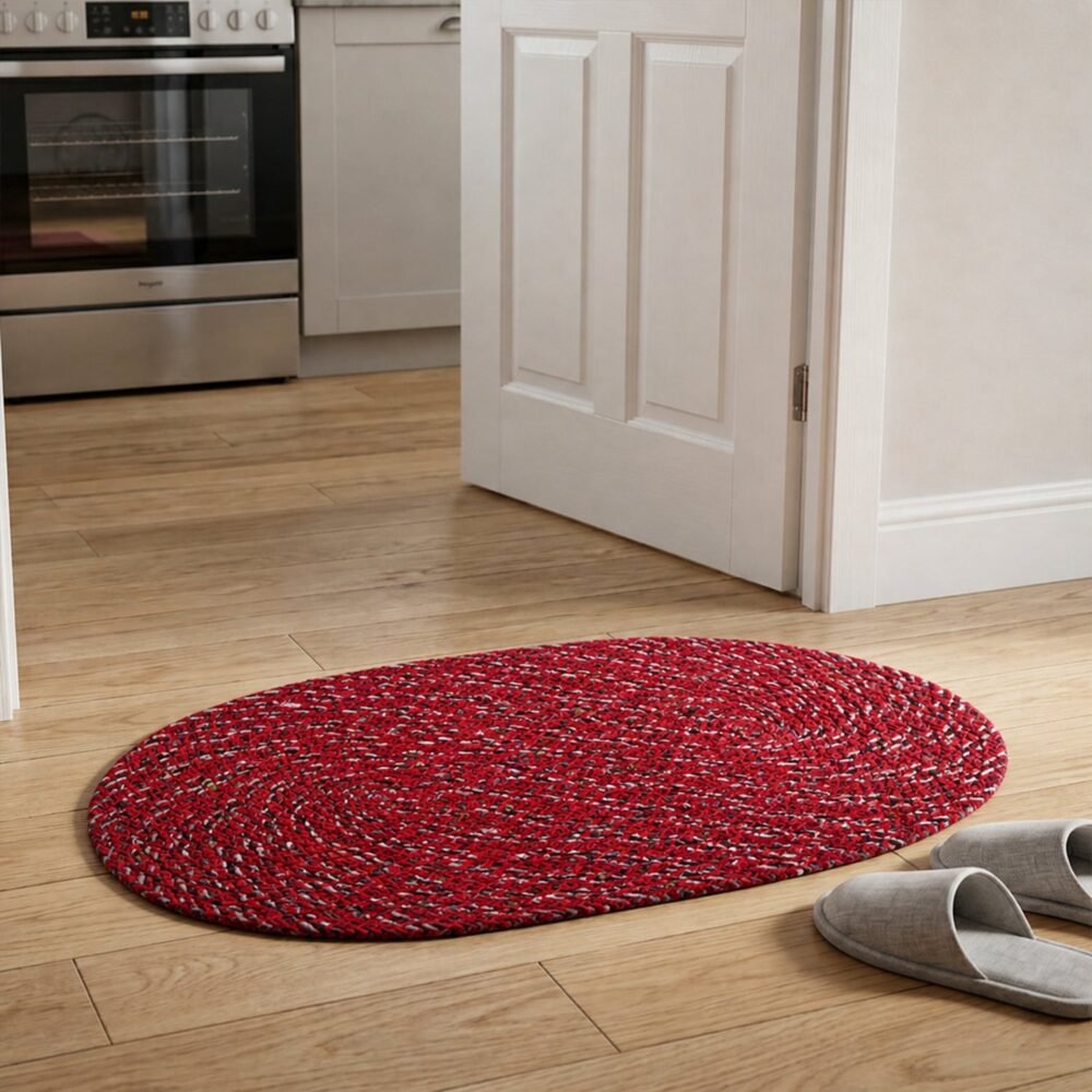 Red Oval Non-Slip Floor Mat – Durable & Soft for Indoor Use
