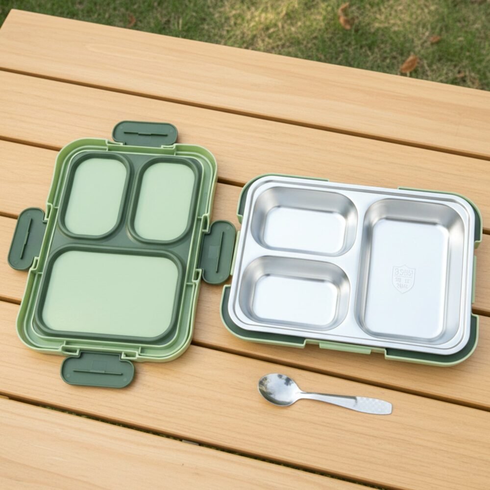 Fresca Stainless Steel 3 Compartment Lunch Box – Leakproof & Portable