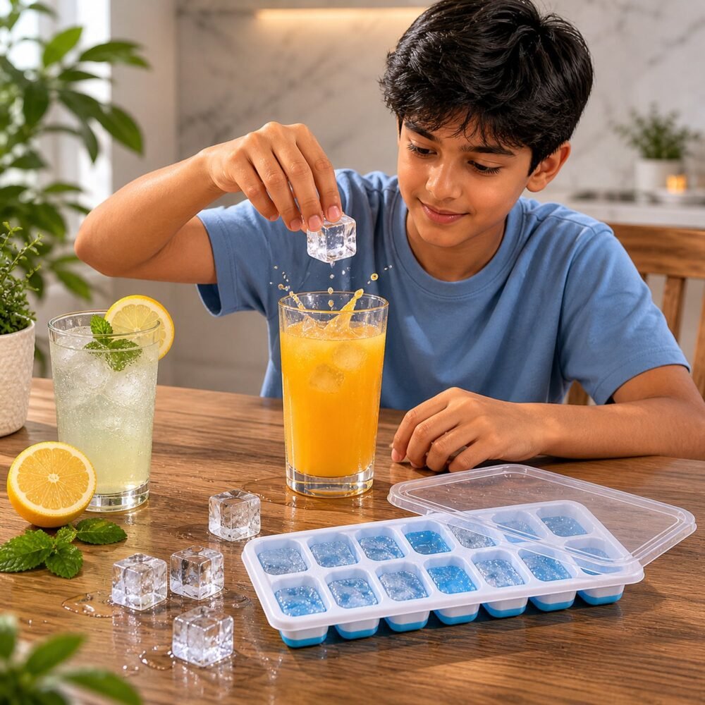 Multipurpose Plastic Ice Cube Tray – 14-Grid with Lid for Easy Freezing