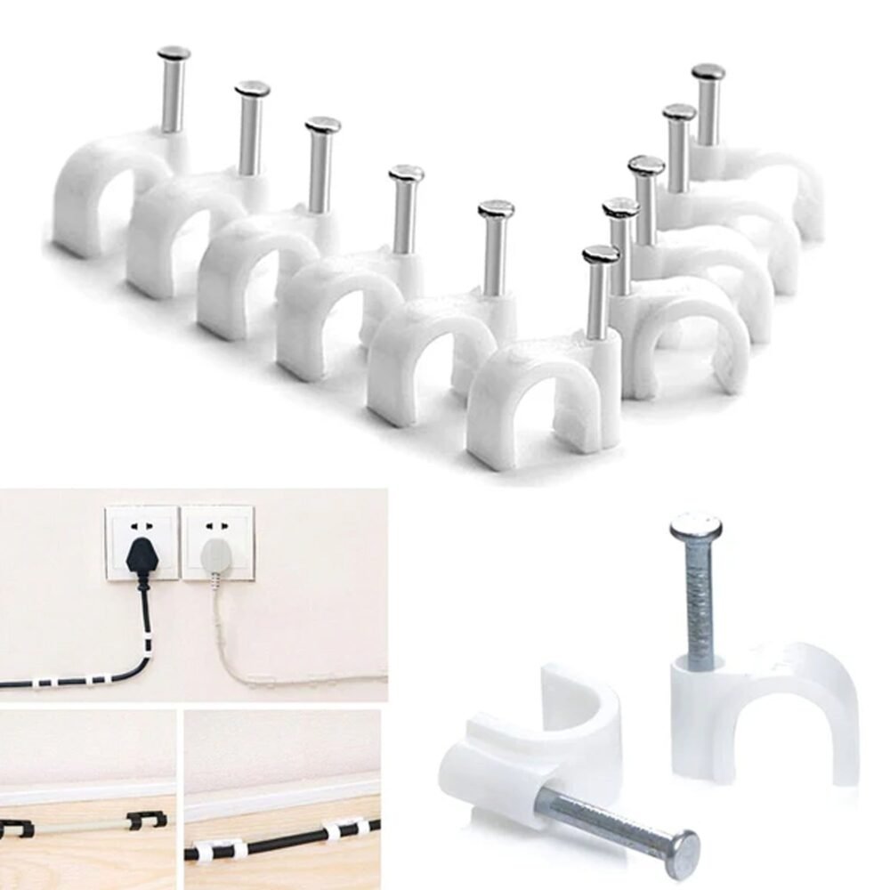 Plastic Cable Clips – Durable Steel Nail Wire Holders, 20 Pcs