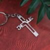 Metal Cross Keychain – Gujarati Jesus Script for Spiritual Style