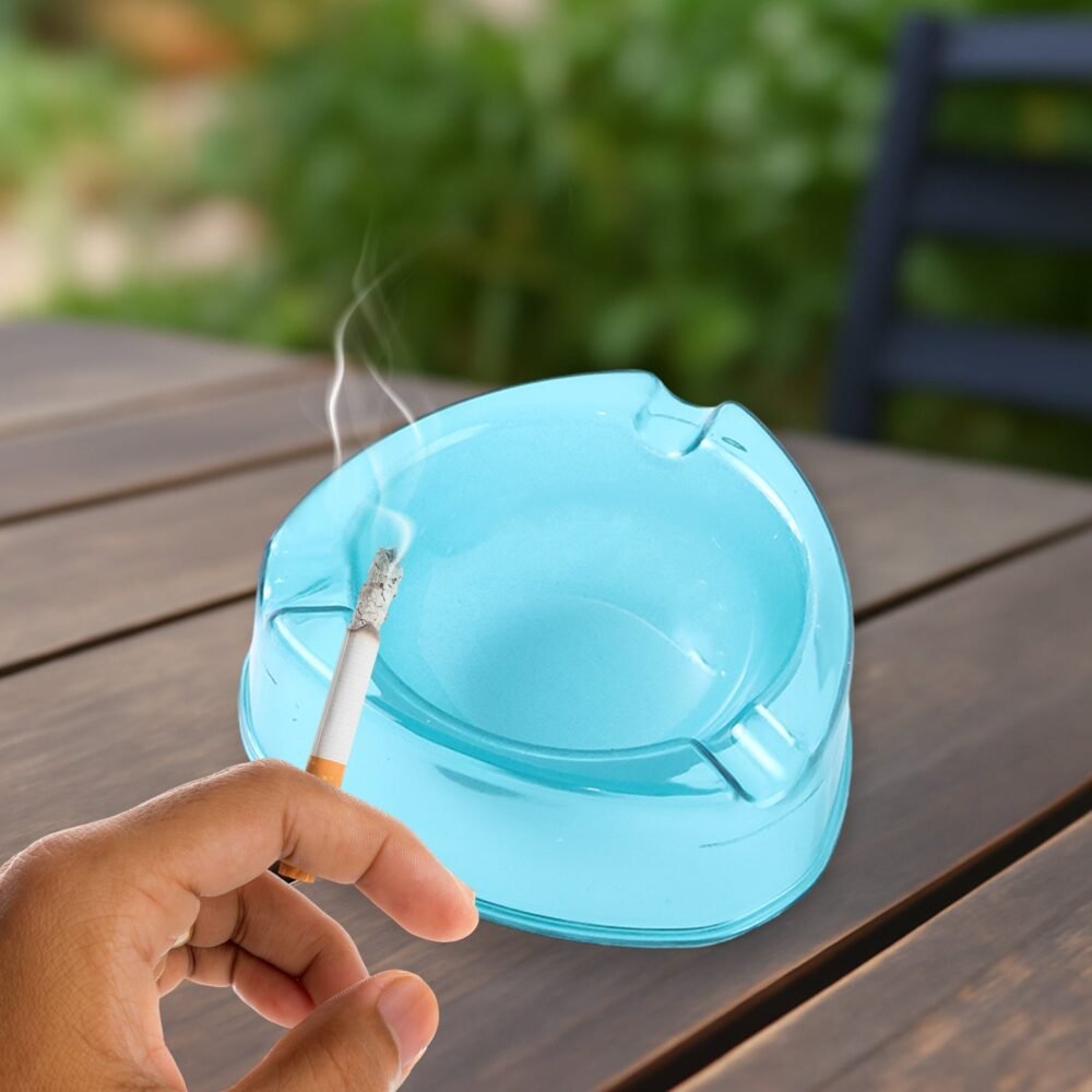 Transparent Plastic Ashtray – Heavy-Duty with Triple Rest Slots