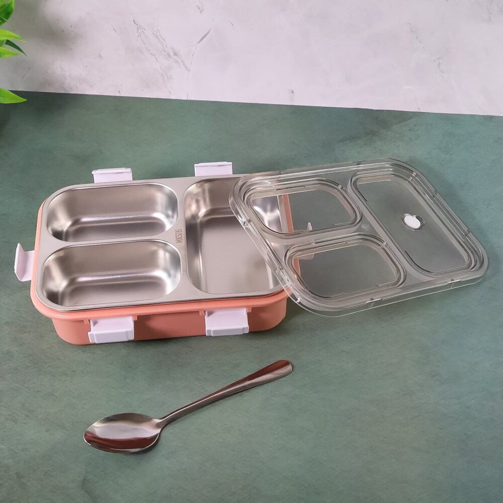 3-Compartment Lunch Box – Leak-Proof Stainless Steel Tiffin