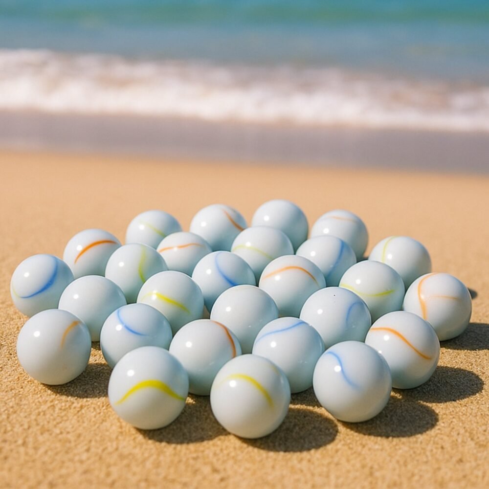 Glass Marbles Pack of 30 – Classic White with Colorful Swirls