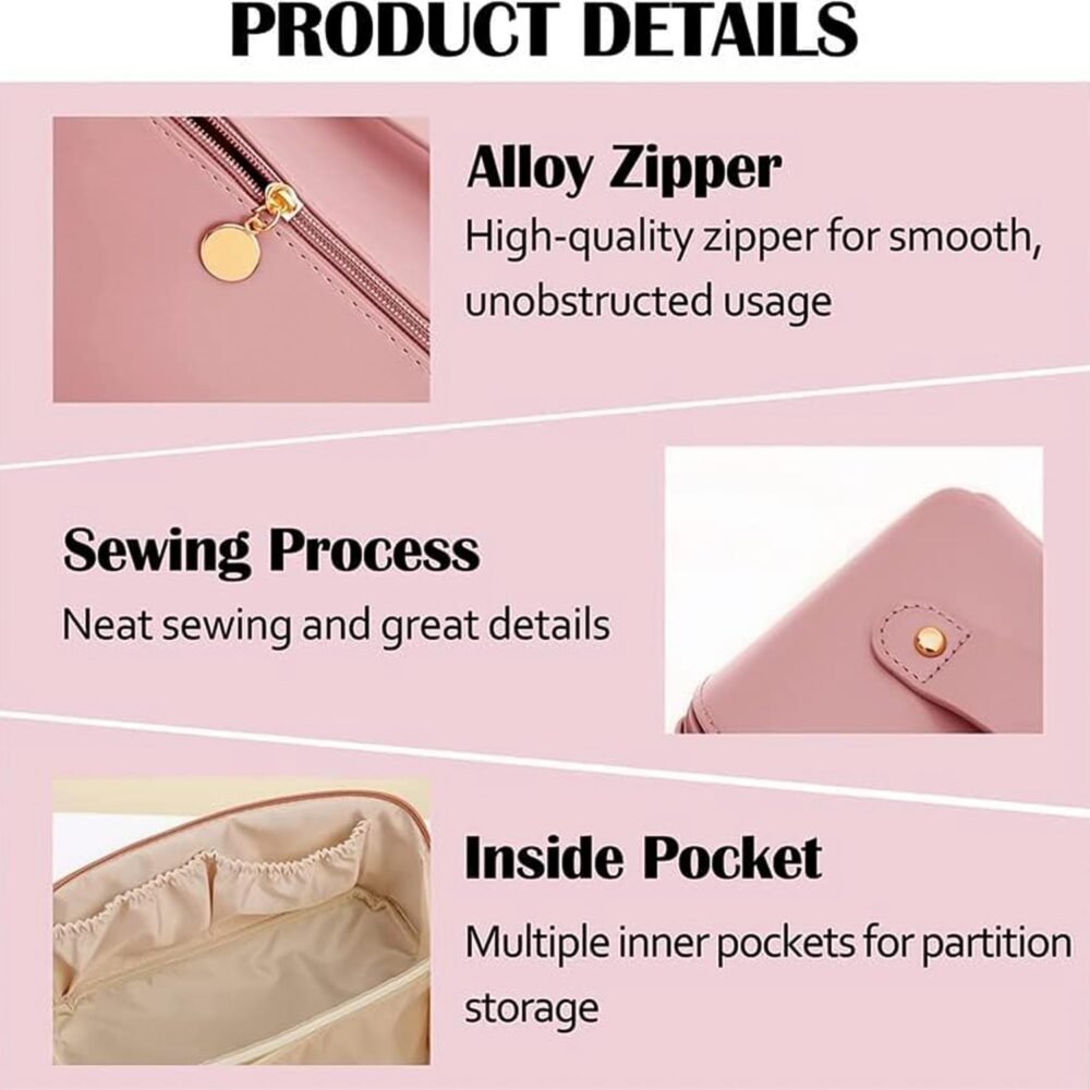 Travel Makeup Organizer Pouch – Waterproof Peach Zipper Bag