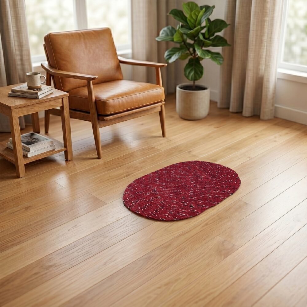 Red Oval Non-Slip Floor Mat – Durable & Soft for Indoor Use