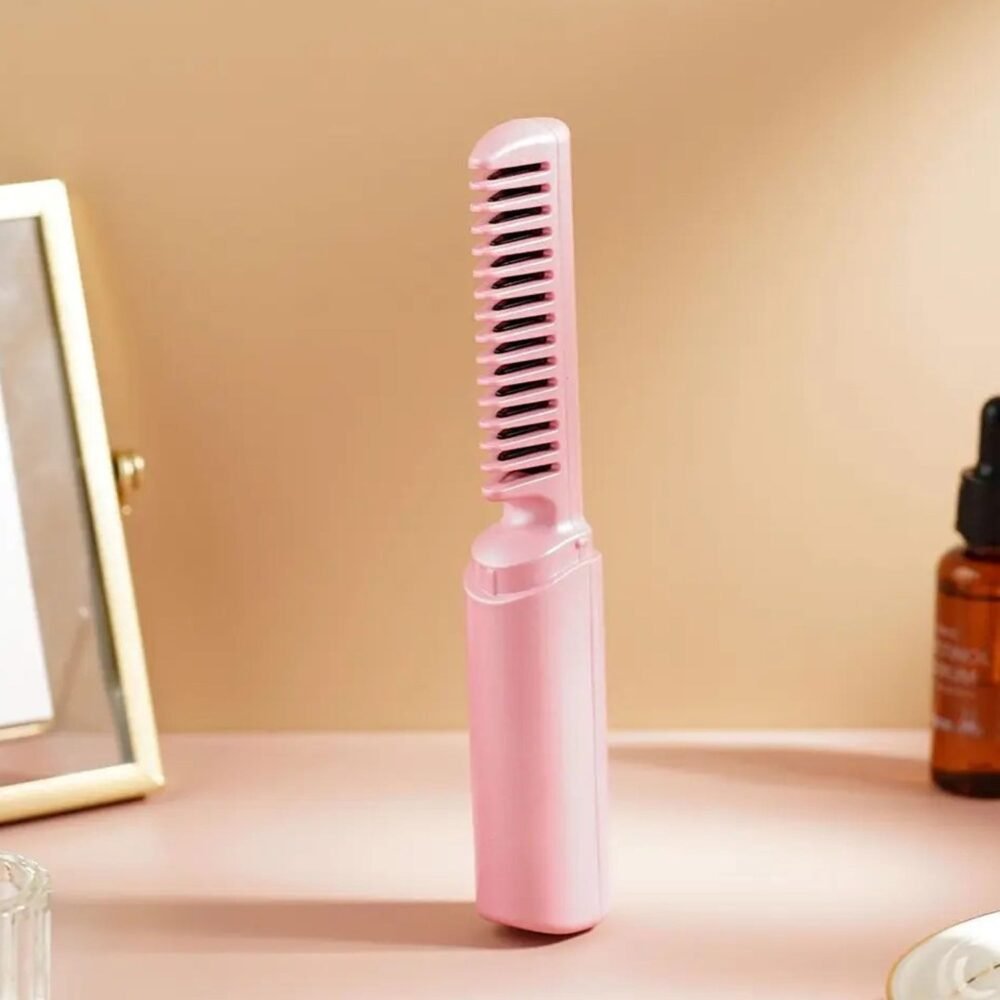 Mini Hair Straightener Brush – Cordless & Rechargeable for Travel