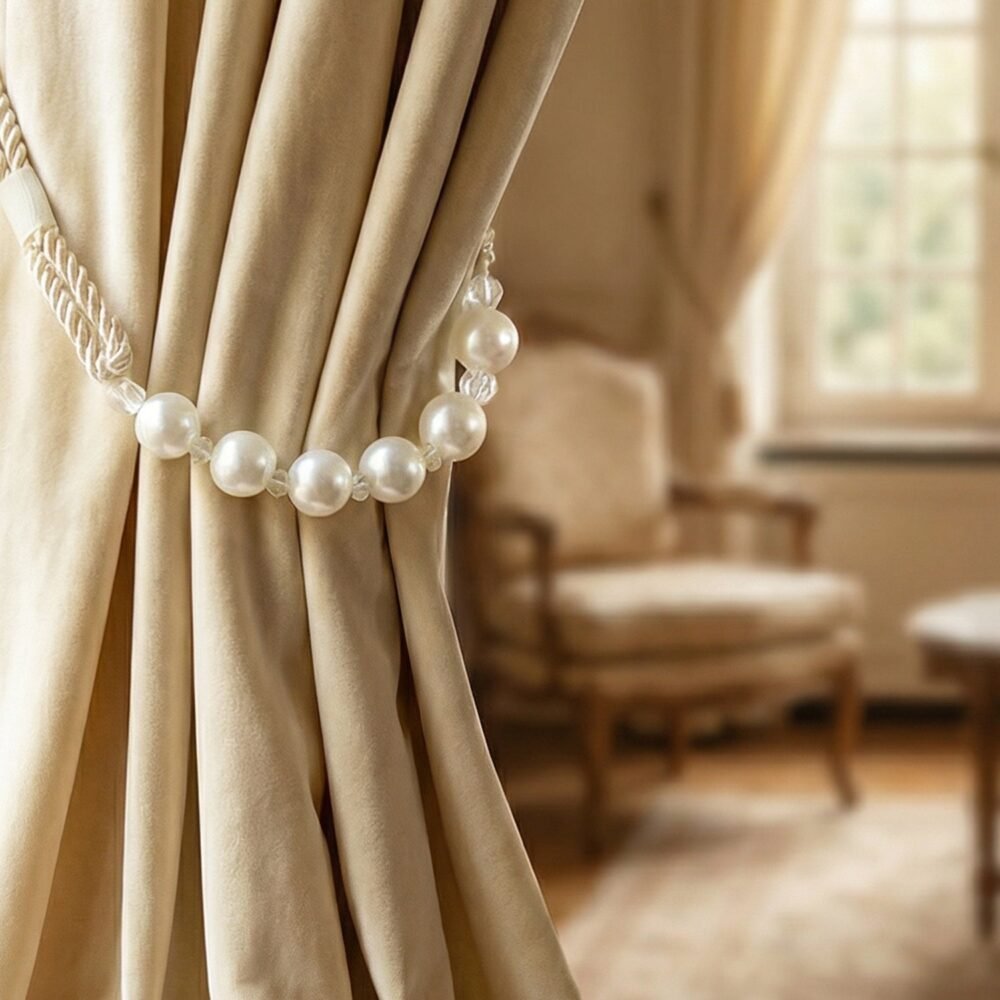 Pearl Beaded Curtain Tieback – Elegant No-Drill Decorative Holder