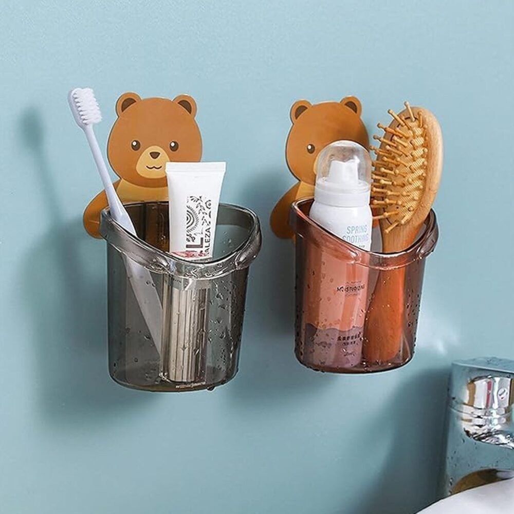 Teddy Bear Toothbrush Holder – Cute Wall-Mounted Kids Organizer