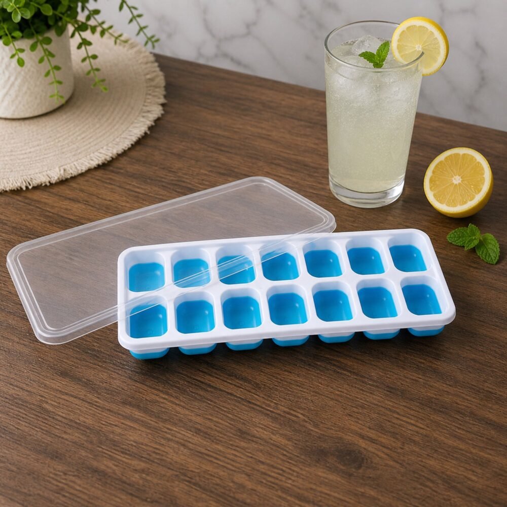 Multipurpose Plastic Ice Cube Tray – 14-Grid with Lid for Easy Freezing