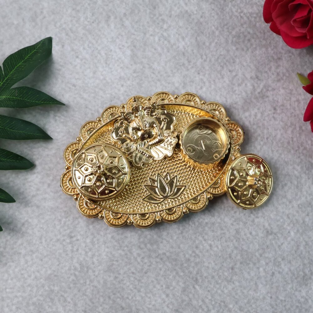 Ganesh Embossed Roli-Chawal Kumkum Chopra – Antique Gold Finish
