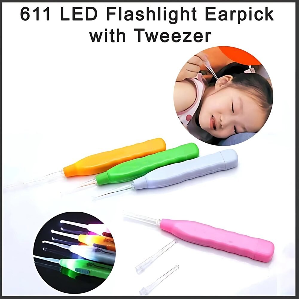 Pink LED Ear Pick with Flashlight and Tweezer – Safe Ear Cleaning