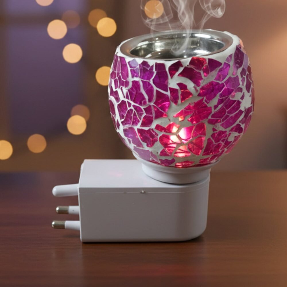 Plug-In Aroma Diffuser Lamp – Purple Mosaic Glass Night Light