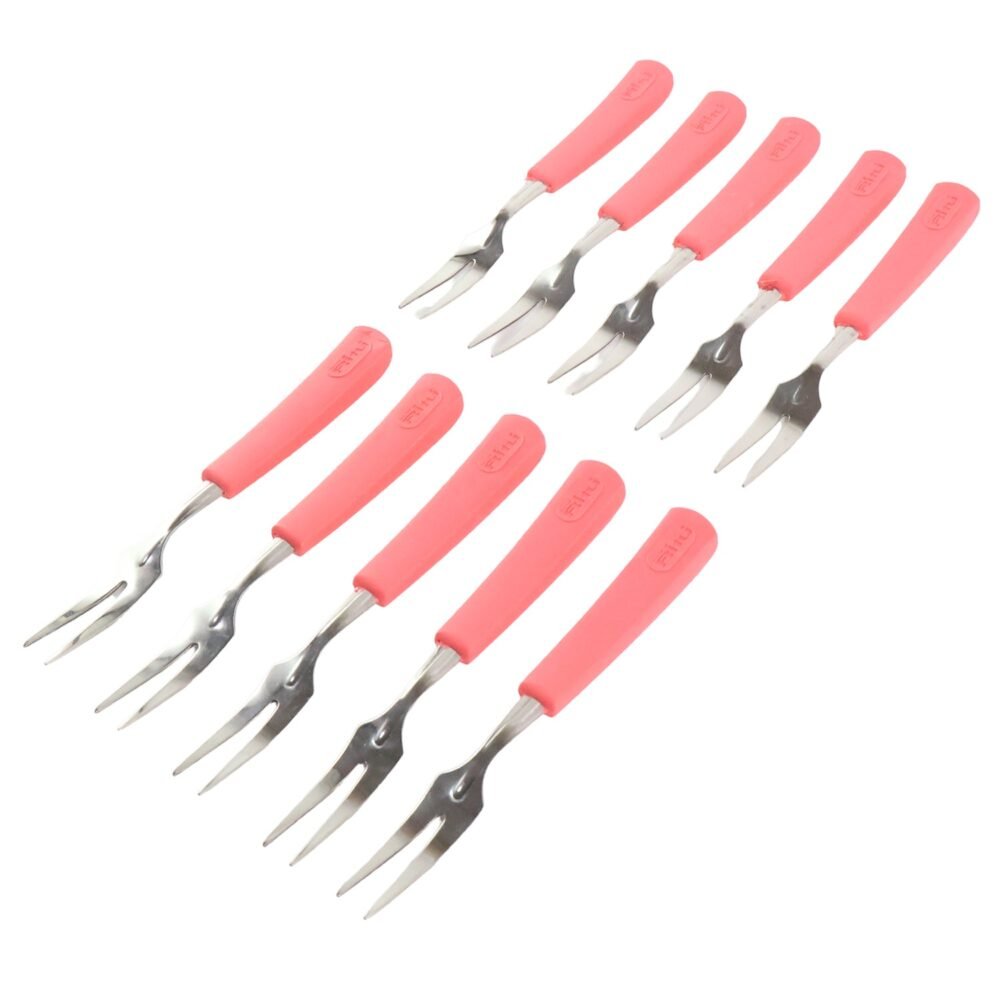 Stainless Steel Fruit Fork Set – 10 Durable Mini Forks with Soft Grip